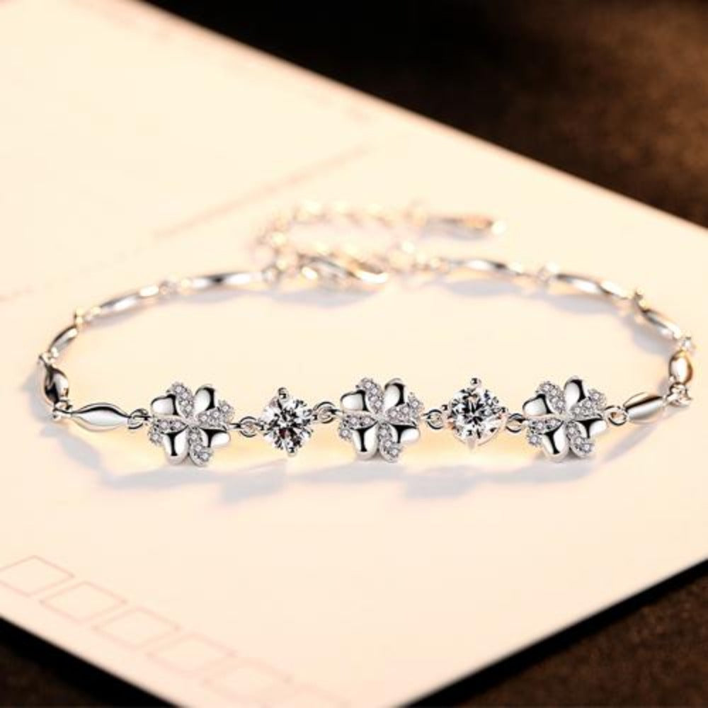 Women's Silver Bracelet with Shiny Crystals