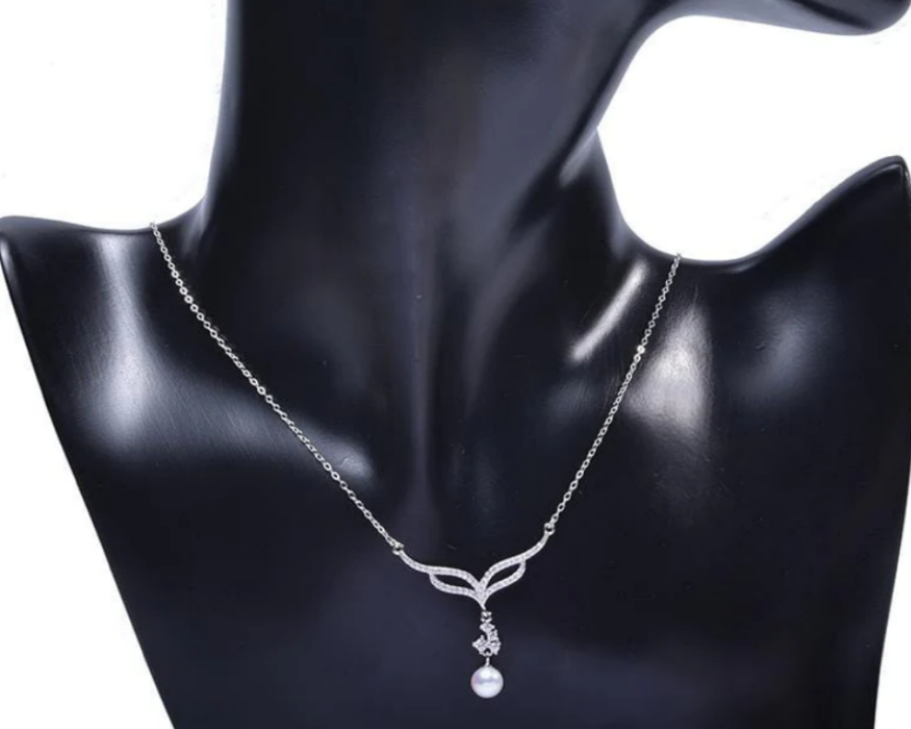 Cute 925 Sterling Silver Rhodium Plated Necklace For Women, Girls, And Brides