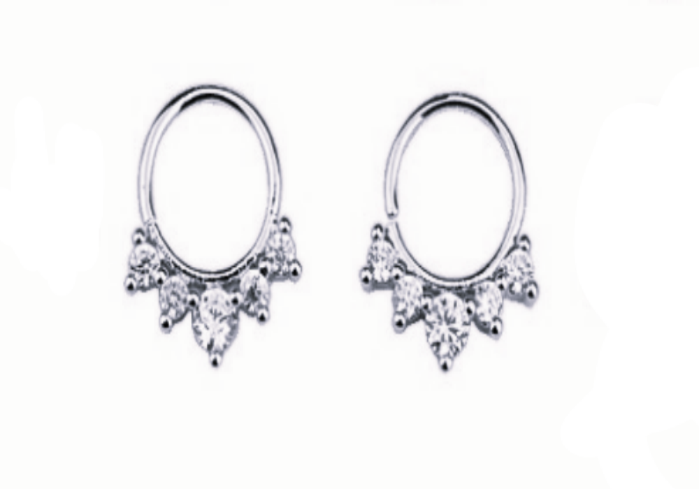 Trendy 316 Stainless Steel Five Transparent Heart Shaped Rhinestones Ear/Nose Hoop Ring