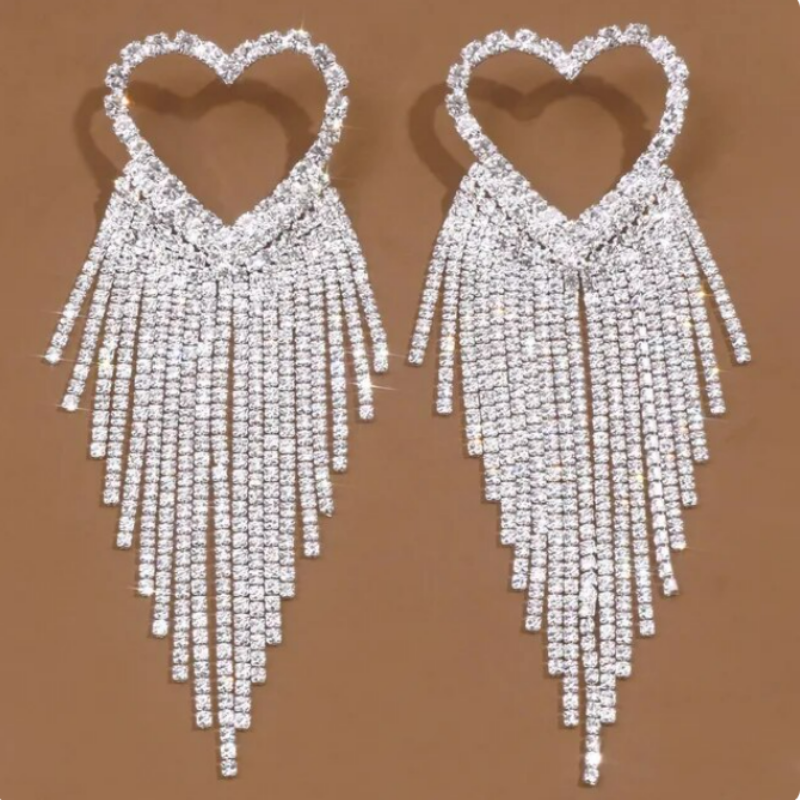 Trendy Silver Plated Heart Shaped Drop Earrings For Women And Brides