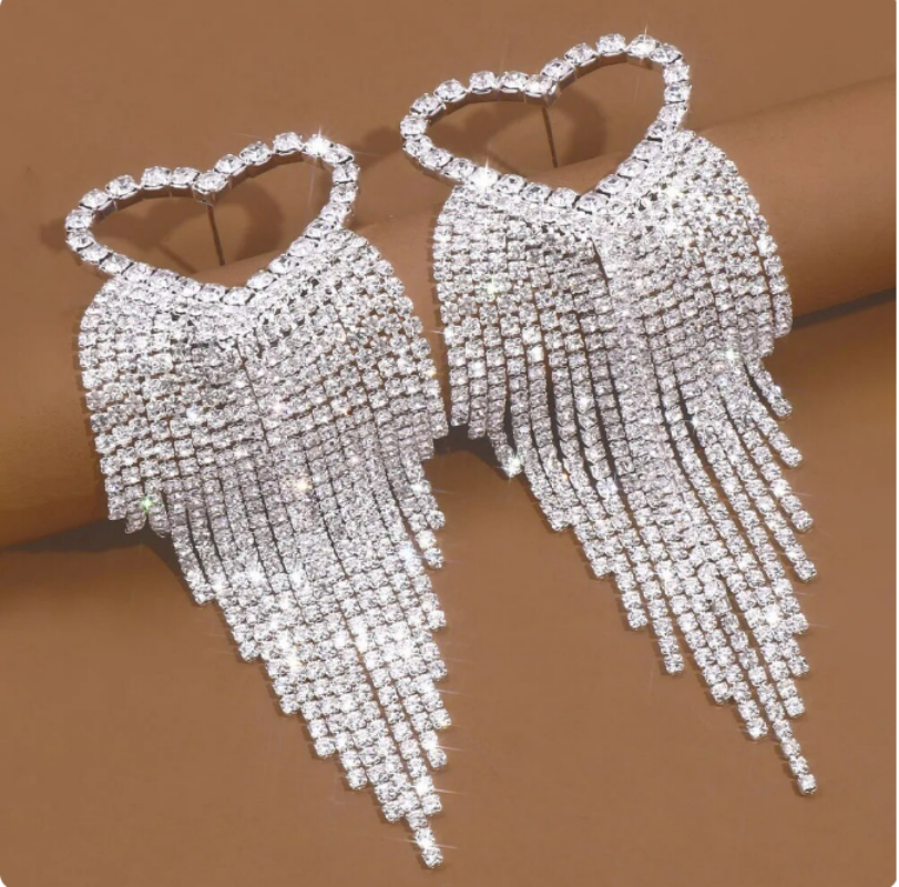 Trendy Silver Plated Heart Shaped Drop Earrings For Women And Brides