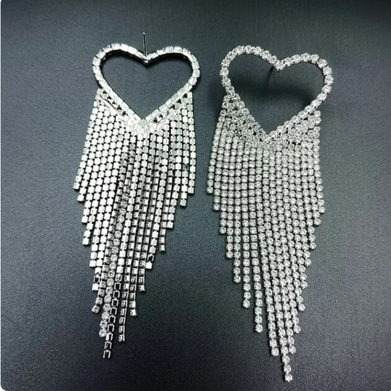 Trendy Silver Plated Heart Shaped Drop Earrings For Women And Brides