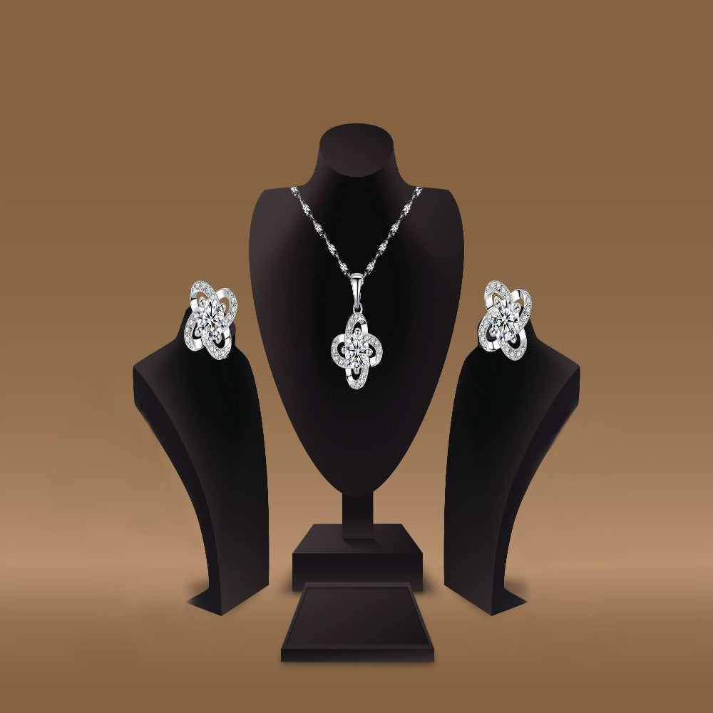 Elegant Flower Shaped 925 Sterling Silver Jewelry Set Encrusted With Shiny Zircon Stones For Women, Girls, And Brides