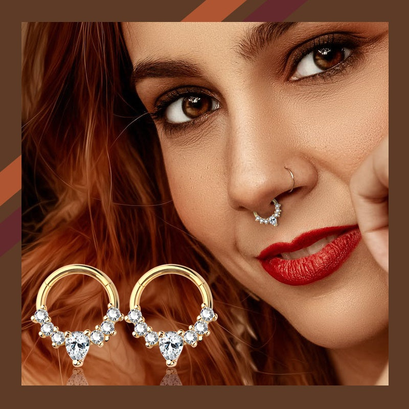 Attractive 316L Stainless Steel Nose Hoop Segment Ring Encrusted With Shiny Rhinestones