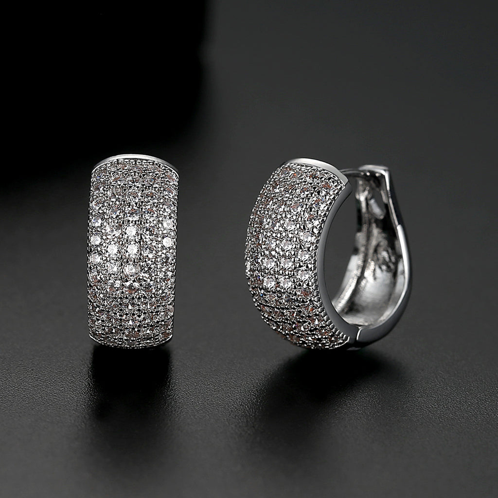 Attractive Rhodium Plated Earrings Encrusted With Shiny Zircon Stones For Lovely Women, Girls, And Brides