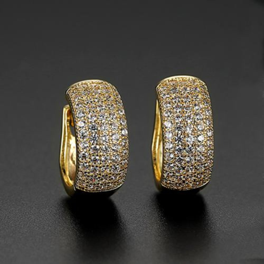 Attractive Gold Plated Earrings Encrusted With Shiny Zircon Stones For Lovely Women, Girls, And Brides