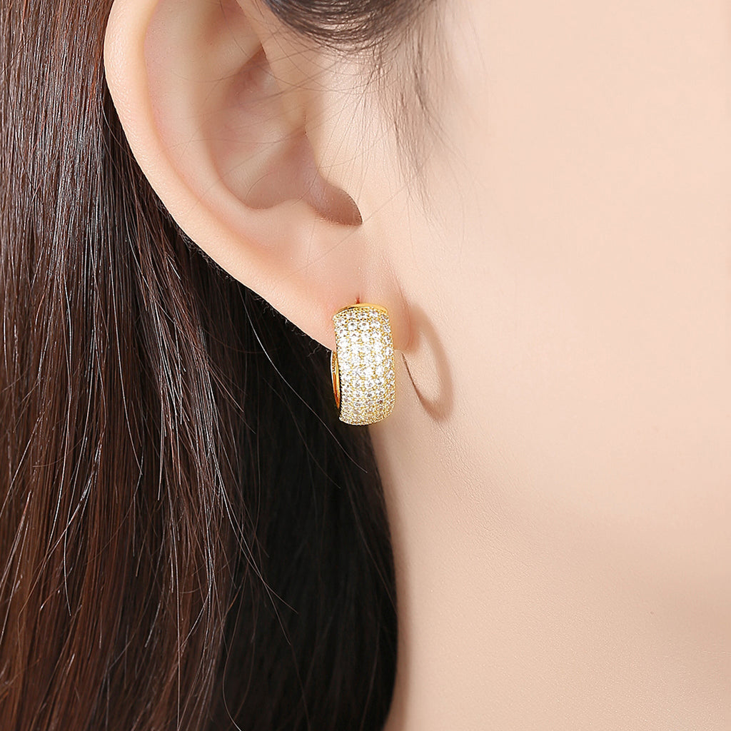 Attractive Gold Plated Earrings Encrusted With Shiny Zircon Stones For Lovely Women, Girls, And Brides