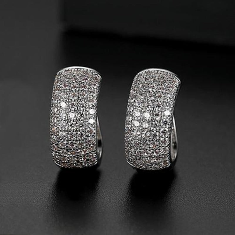 Attractive Rhodium Plated Earrings Encrusted With Shiny Zircon Stones For Lovely Women, Girls, And Brides