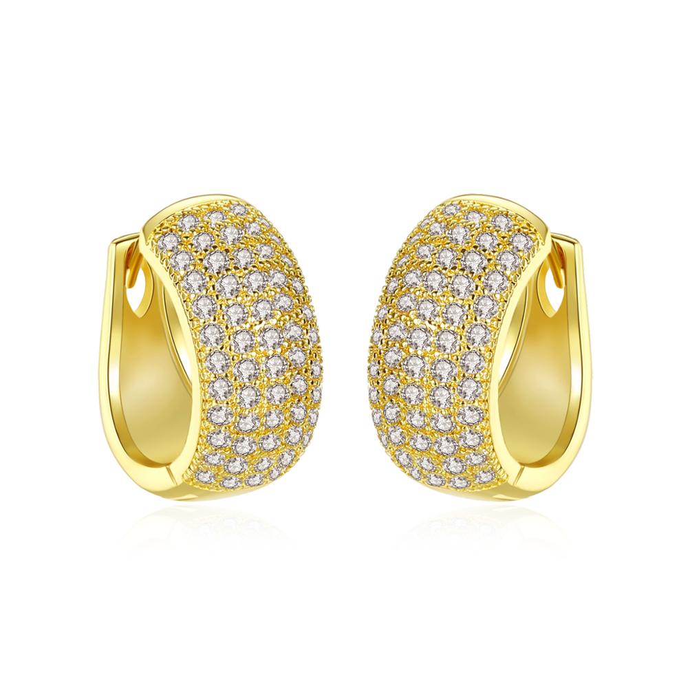 Attractive Gold Plated Earrings Encrusted With Shiny Zircon Stones For Lovely Women, Girls, And Brides