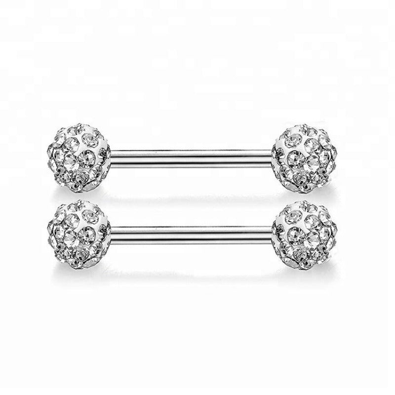 Cute 316L Stainless Steel Nipple Pin Encrusted With Shiny Rhinestone.