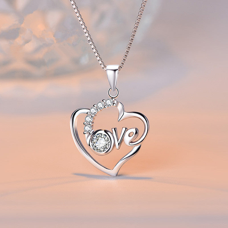 Cute 925 Sterling Silver Love Letter Heart Shaped Necklace For Lovers, Women, Girls, and Brides