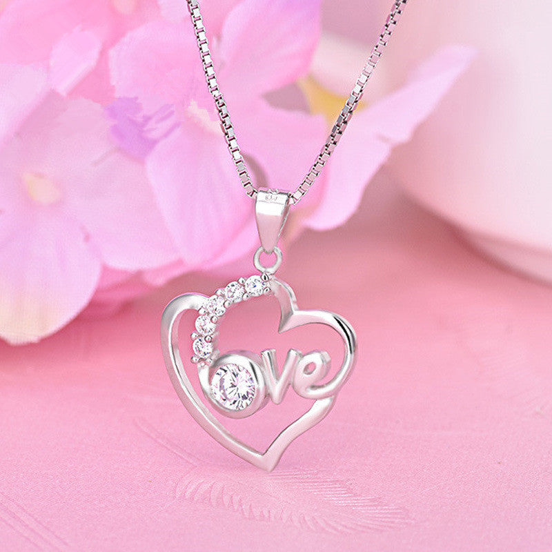 Cute 925 Sterling Silver Love Letter Heart Shaped Necklace For Lovers, Women, Girls, and Brides