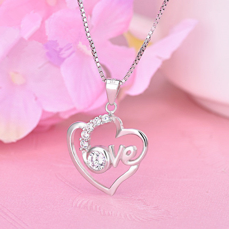Cute 925 Sterling Silver Love Letter Heart Shaped Necklace For Lovers, Women, Girls, and Brides