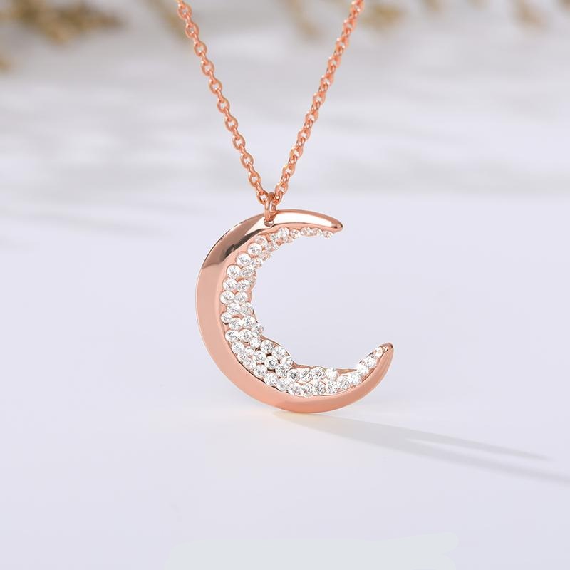 Cute Crescent Moon Shaped Necklace And Encrusted With Shiny Zircon Stones 