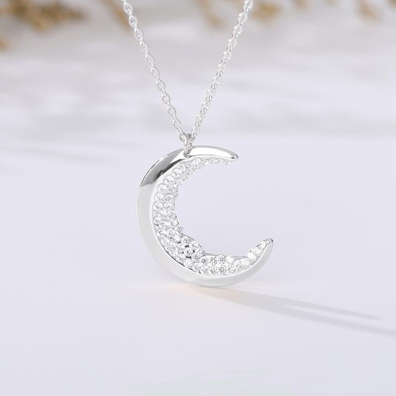 Cute Crescent Moon Shaped Necklace And Encrusted With Shiny Zircon Stones 