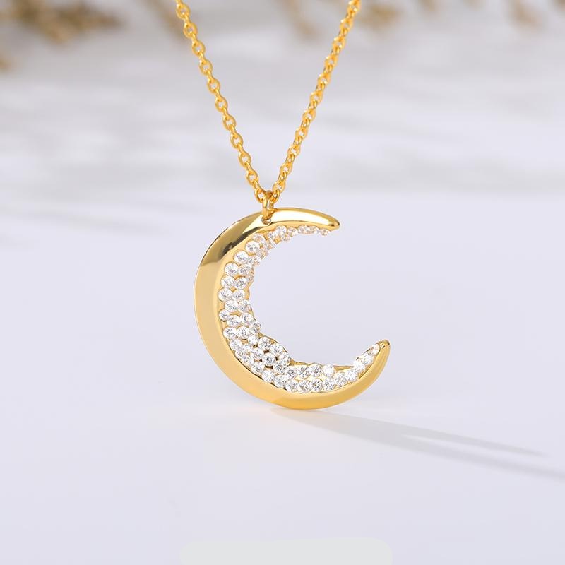 Cute Crescent Moon Shaped Necklace And Encrusted With Shiny Zircon Stones 