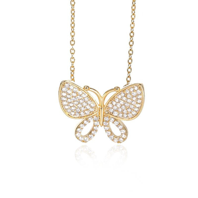 Cute Gold Plated Butterfly Shaped Necklace And Encrusted With Shiny Zircon Stones