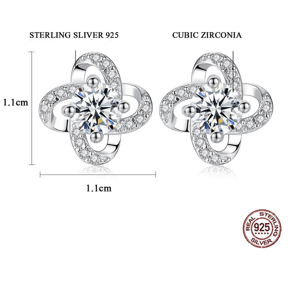 Elegant Flower Shaped 925 Sterling Silver Earrings Encrusted With White Zircon Stones For Women & Girls& Brides