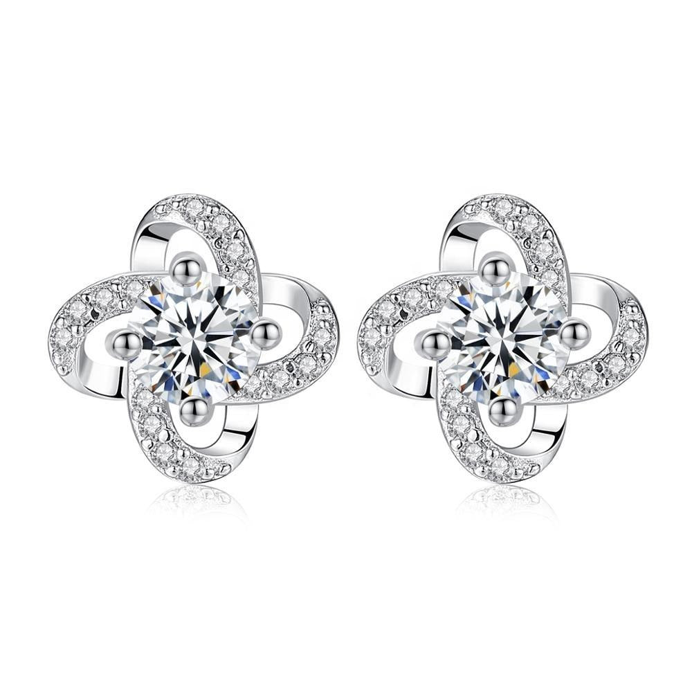 Elegant Flower Shaped 925 Sterling Silver Earrings Encrusted With White Zircon Stones For Women & Girls& Brides