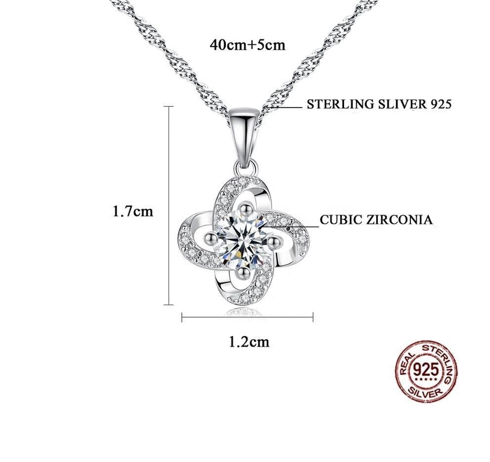 Elegant Flower Shaped 925 Sterling Silver Necklace Encrusted