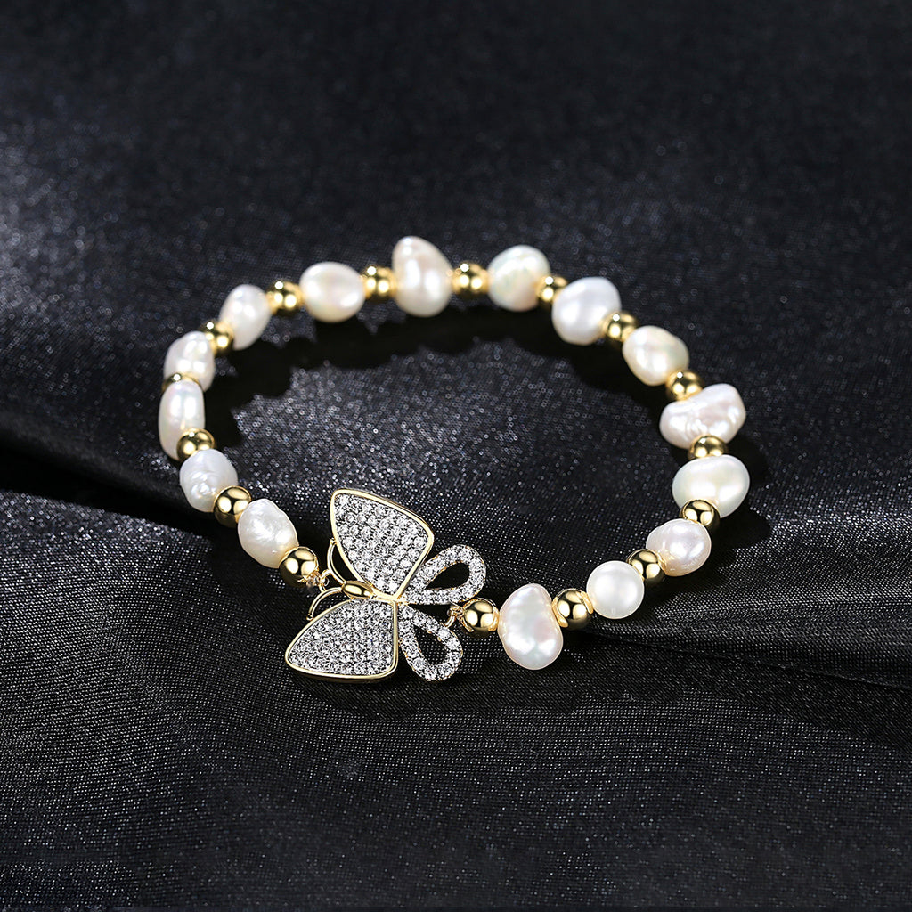 Elegant Gold Plated Butterfly Shaped Elastic Bracelet For Cute Girls & Women