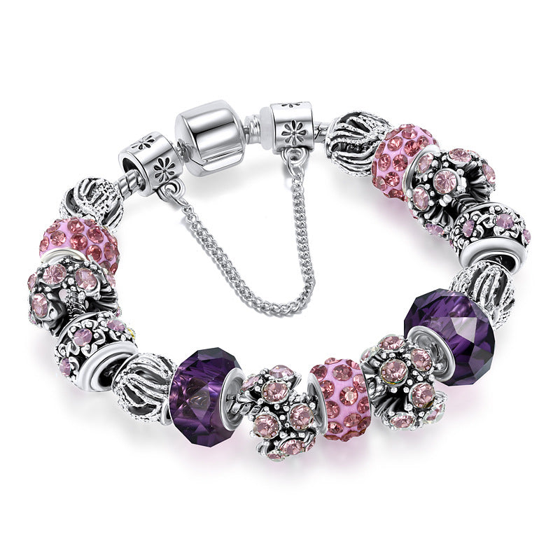 Romantic European Purple Color Rhinestone Beads Bracelet For Women& Girls& Lovers