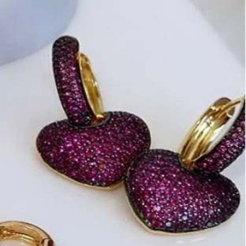 Fashion Gold Plated Heart Shaped Earrings Encrusted With Shiny Zircon Stones For Women, Girls, And Brides