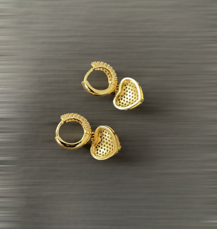 Fashion Gold Plated Heart Shaped Earrings Encrusted With Shiny Zircon Stones For Women, Girls, And Brides