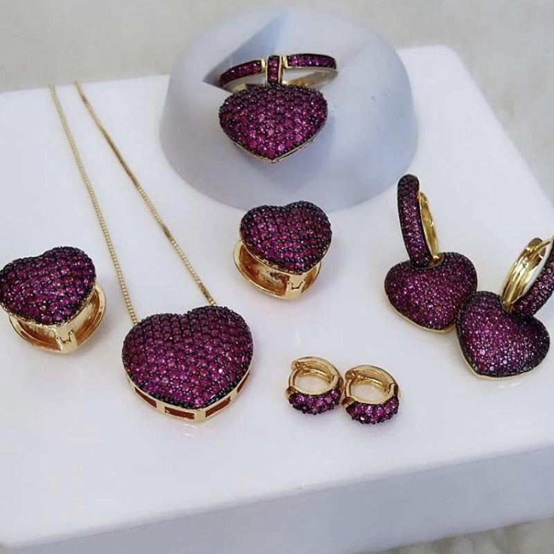 Fashion Gold Plated Heart Shaped Jewelry Set Encrusted With Shiny Zircon Stones For Women, Girls, And Brides