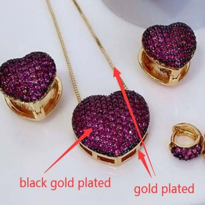 Fashion Gold Plated Heart Shaped Jewelry Set Encrusted With Shiny Zircon Stones For Women, Girls, And Brides