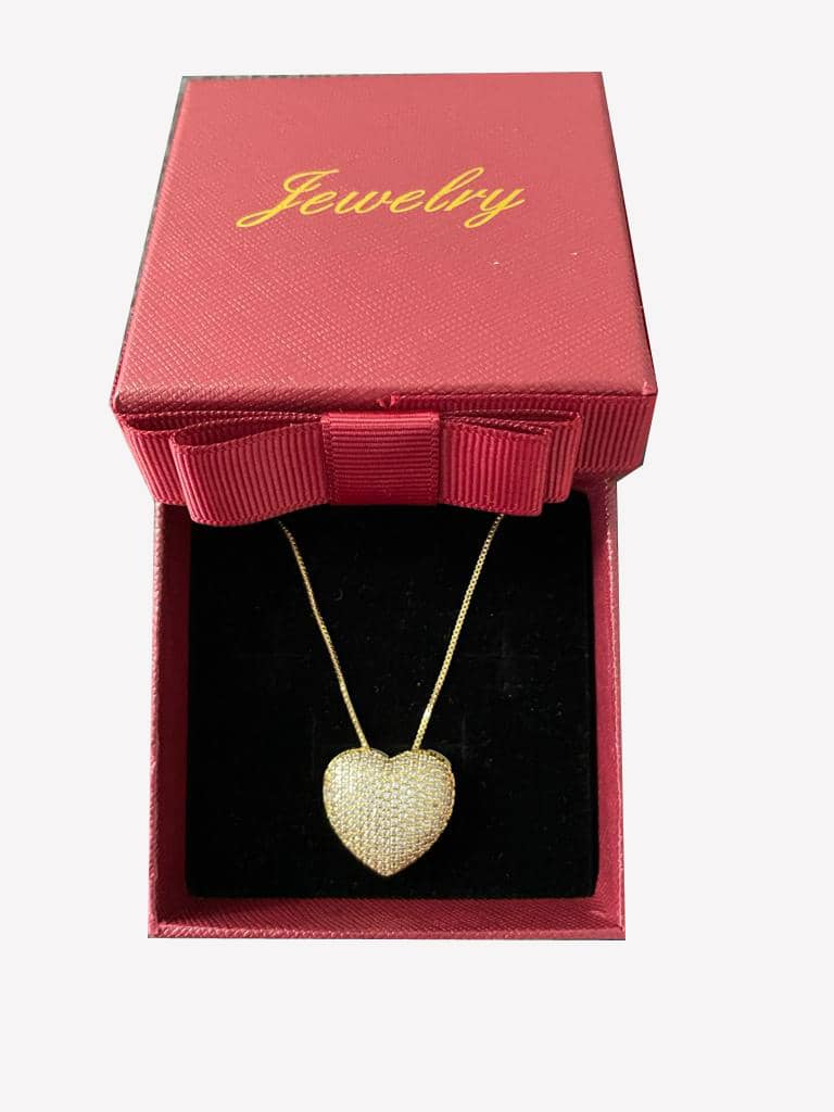 Fashion Gold Plated Heart Shaped Necklace Encrusted With Shiny Zircon Stones For Women, Girls, And Brides