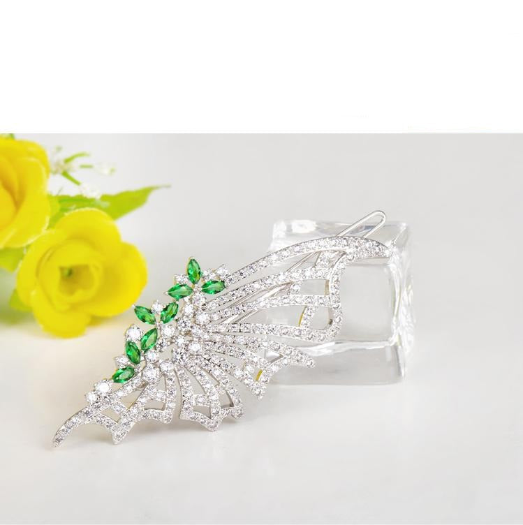 Fashion Rhodium Plated Butterfly Shaped Hair Clip For Women And Brides