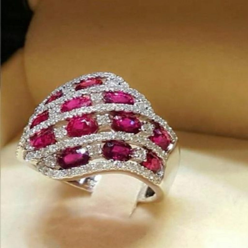 Fashion Silver Plated Ring Encrusted With Shiny Purple Zircon Stones For Women And Girls