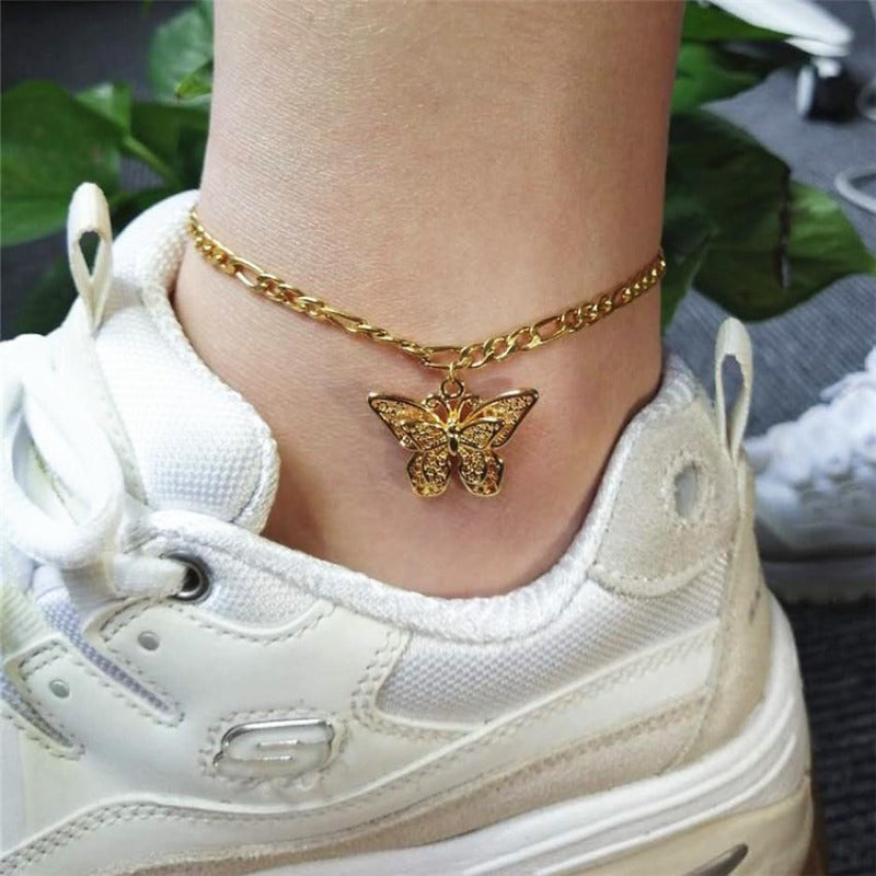 Attractive Gold Plated Butterfly Shaped Anklet For Romantics Women And Girls