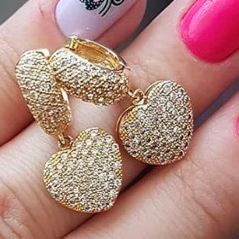 Fashion Gold Plated Heart Shaped Jewelry Set Encrusted With Shiny Zircon Stones For Women, Girls, And Brides