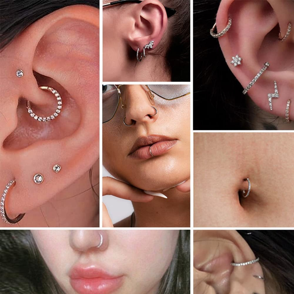 Trendy 316L Stainless Steel Nose and Ear Piercing ring Encrusted With Attractive Zircon Stones