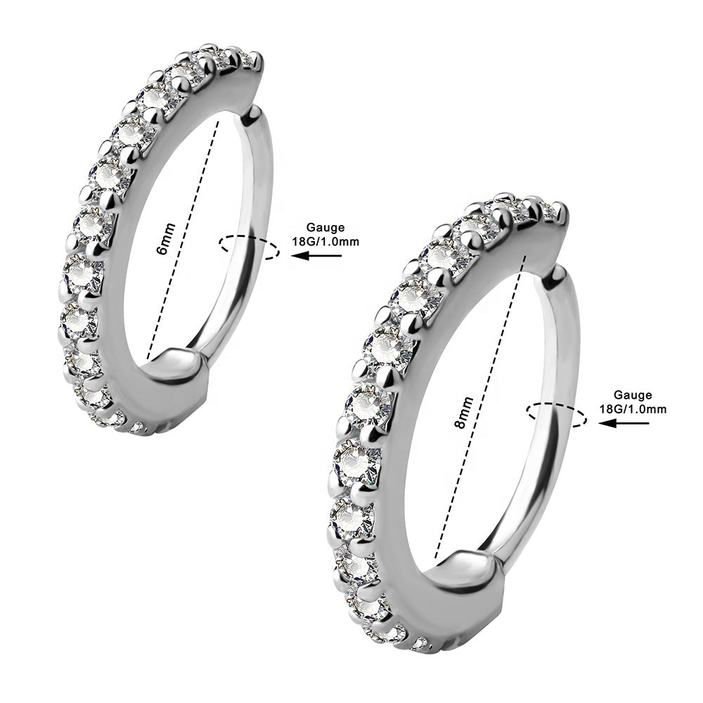 Cute 316L Stainless Steel Ear Piercing ring Encrusted With Shiny Rhinestones 