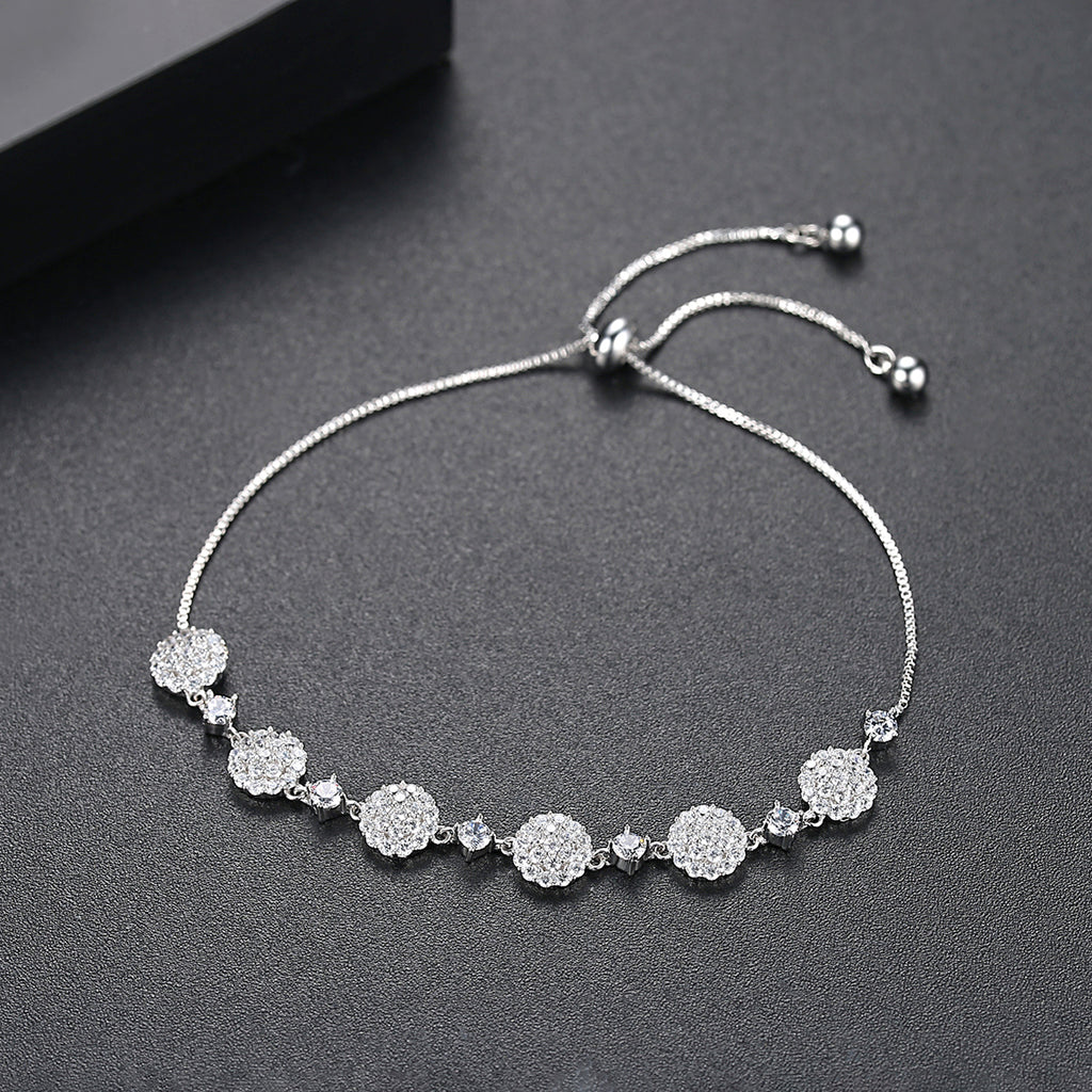 Fashion & Cute Flower Shaped Bracelet Encrusted With Cubic Zirconia Stones For Girls & Women& Brides