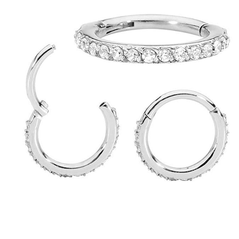 Cute 316L Stainless Steel Nose Piercing ring Encrusted With Shiny Rhinestones