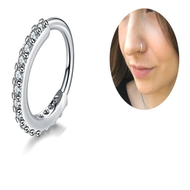 Cute 316L Stainless Steel Nose Piercing ring Encrusted With Shiny Rhinestones