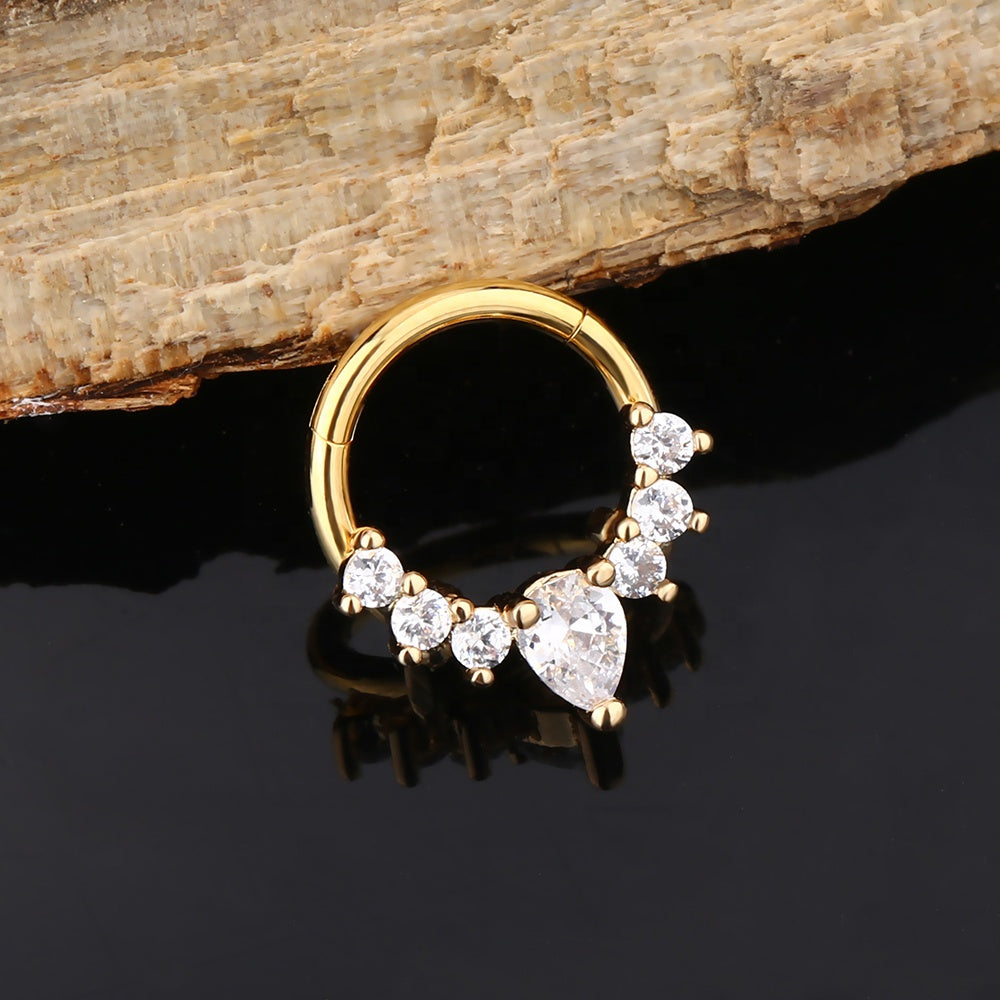 Attractive 316L Stainless Steel Nose Hoop Segment Ring Encrusted With Shiny Rhinestones