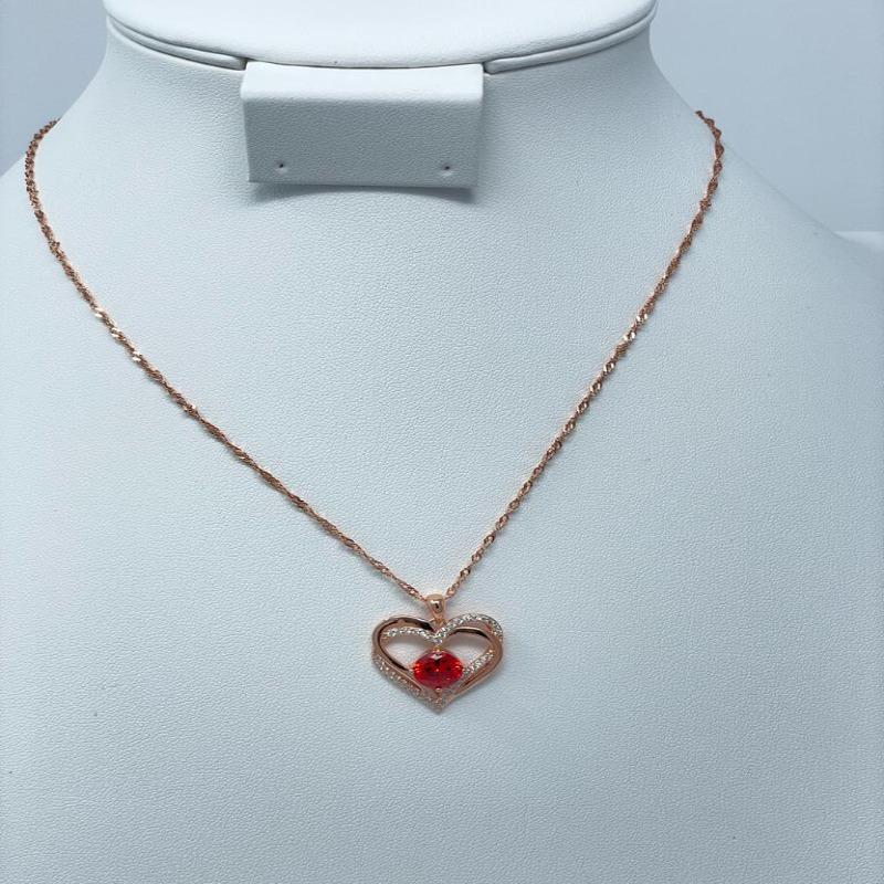 Romantic 925 Sterling Silver Rose Gold Plated Heart Shaped Necklace For Lovely Women