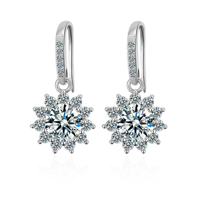 Luxury 925 Sterling Silver Flower Shaped Drop Earrings For Women, Girls, And Brides