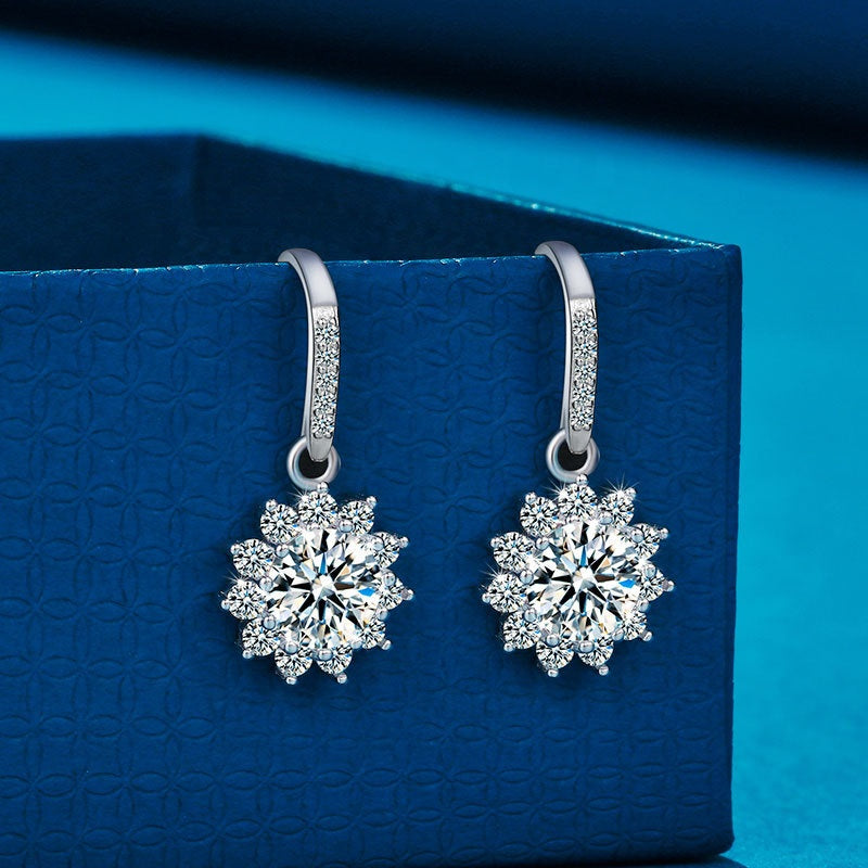 Luxury 925 Sterling Silver Flower Shaped Drop Earrings For Women, Girls, And Brides