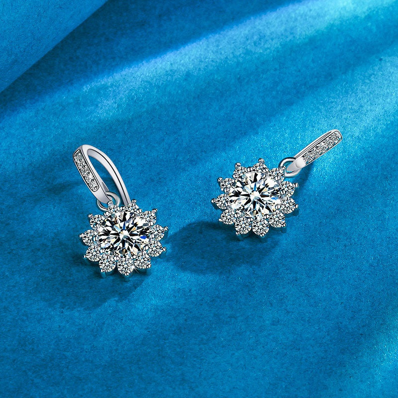 Luxury 925 Sterling Silver Flower Shaped Drop Earrings For Women, Girls, And Brides