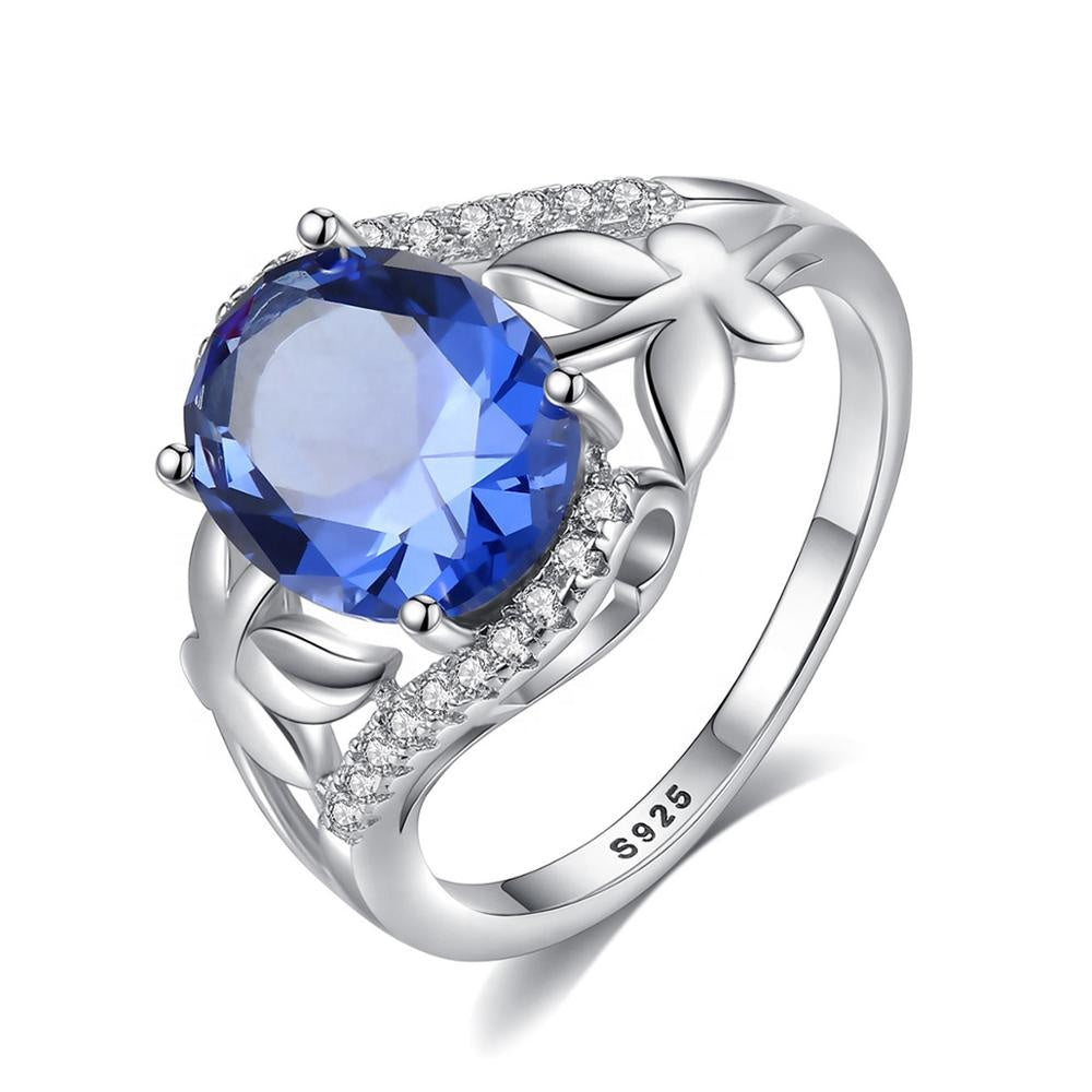 Luxury 925 Sterling Silver Ring Encrusted With Shiny Blue Zircon Stone For Beautiful Women And Brides