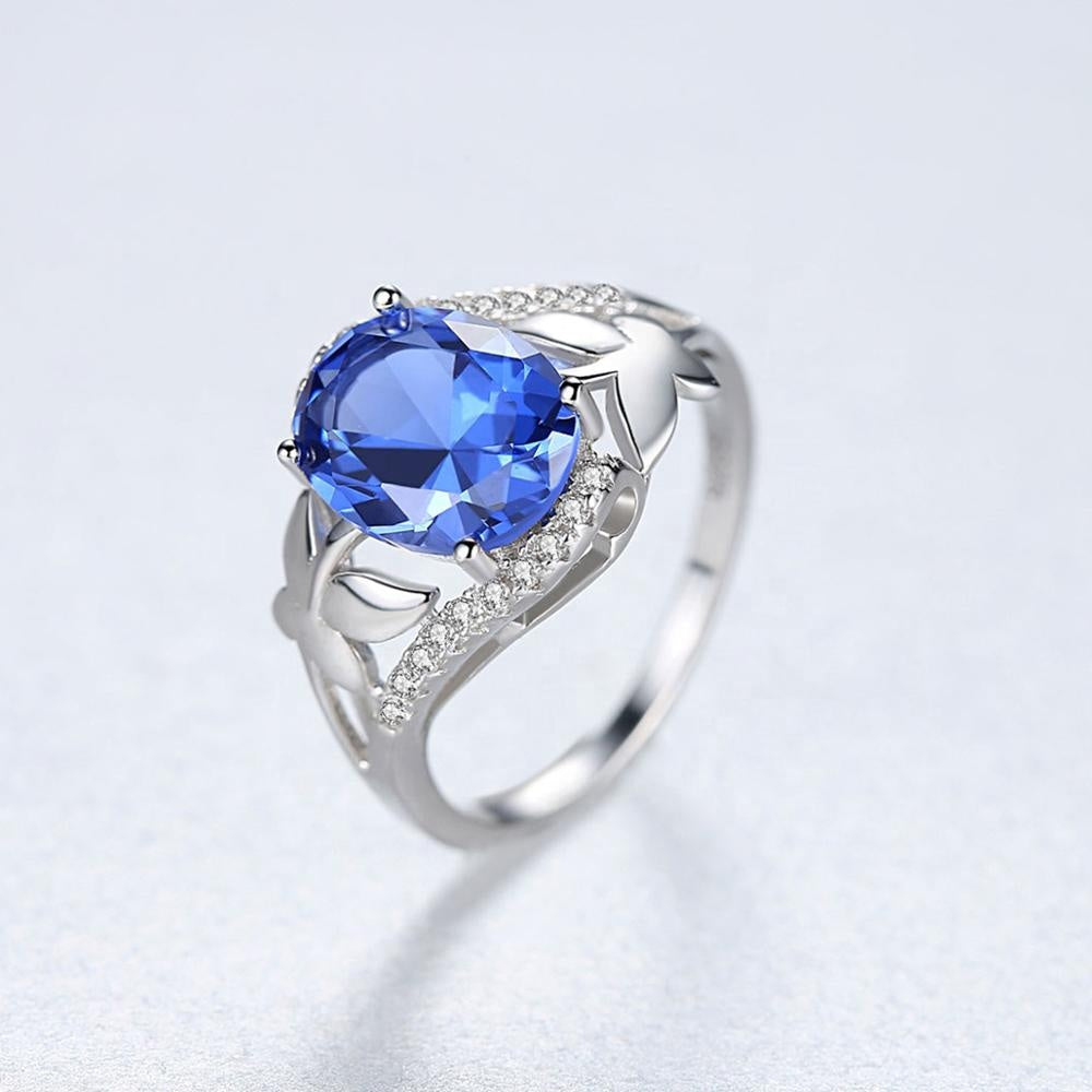 Luxury 925 Sterling Silver Ring Encrusted With Shiny Blue Zircon Stone For Beautiful Women And Brides