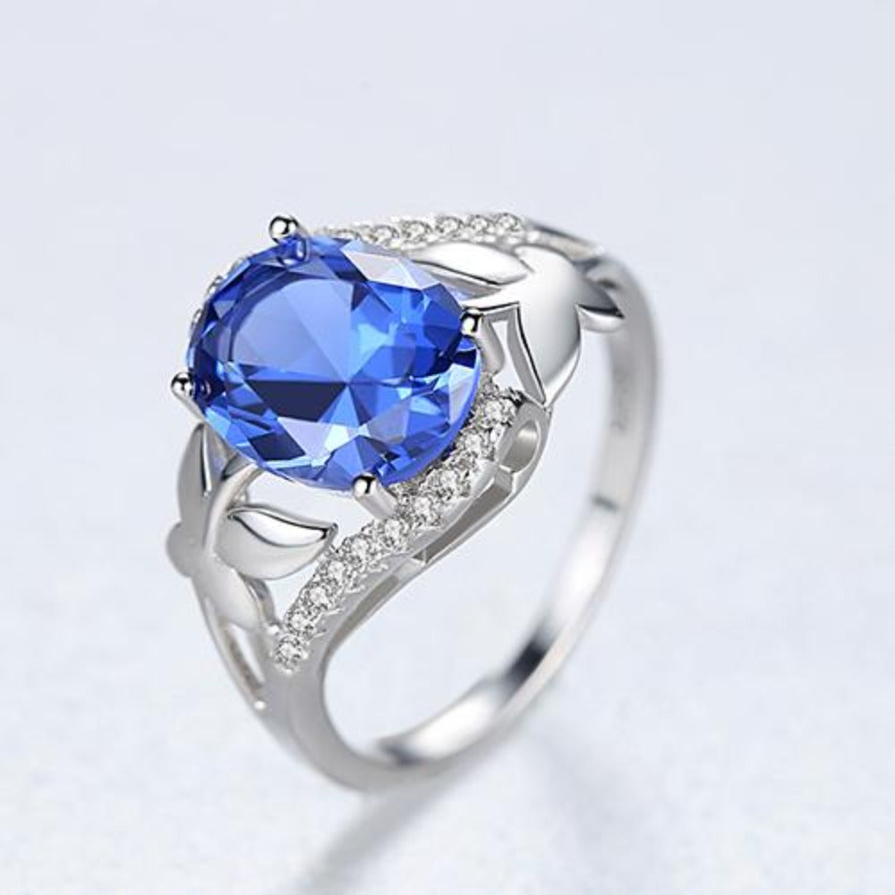 Luxury 925 Sterling Silver Ring Encrusted With Shiny Blue Zircon Stone For Beautiful Women And Brides