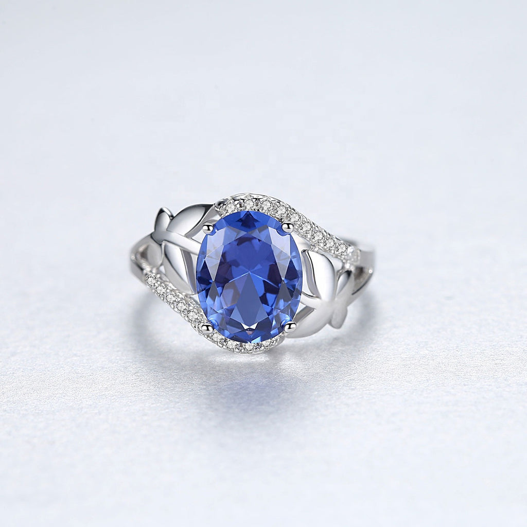 Luxury 925 Sterling Silver Ring Encrusted With Shiny Blue Zircon Stone For Beautiful Women And Brides