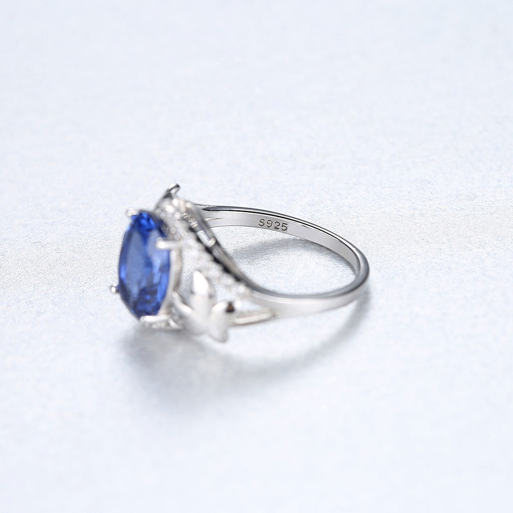 Luxury 925 Sterling Silver Ring Encrusted With Shiny Blue Zircon Stone For Beautiful Women And Brides